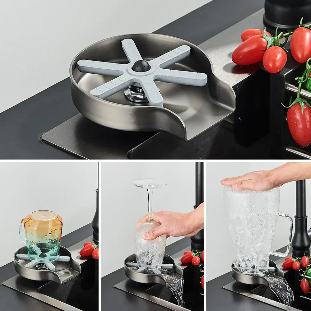 DecorBites™ Glass Cup Washer: Automatic High Pressure Coffee Tea Cleaner Sink Tool