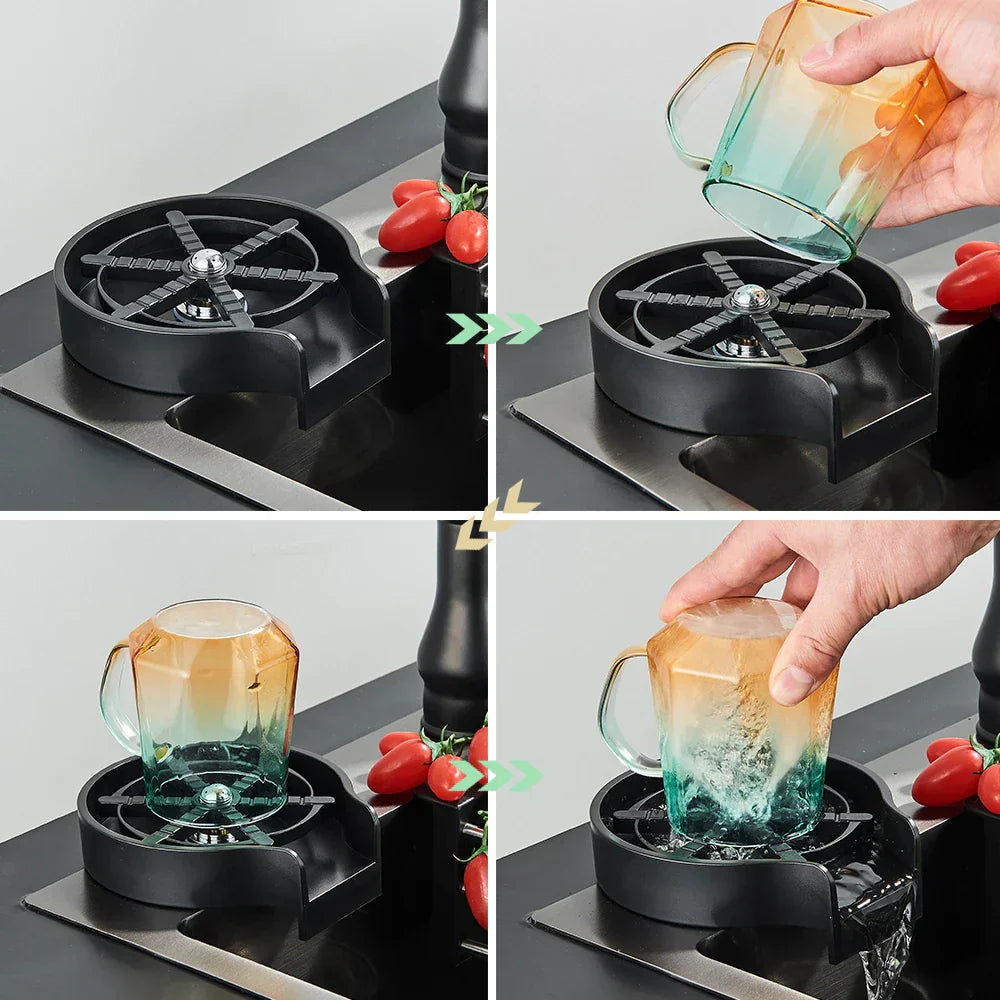 DecorBites™ Glass Cup Washer: Automatic High Pressure Coffee Tea Cleaner Sink Tool