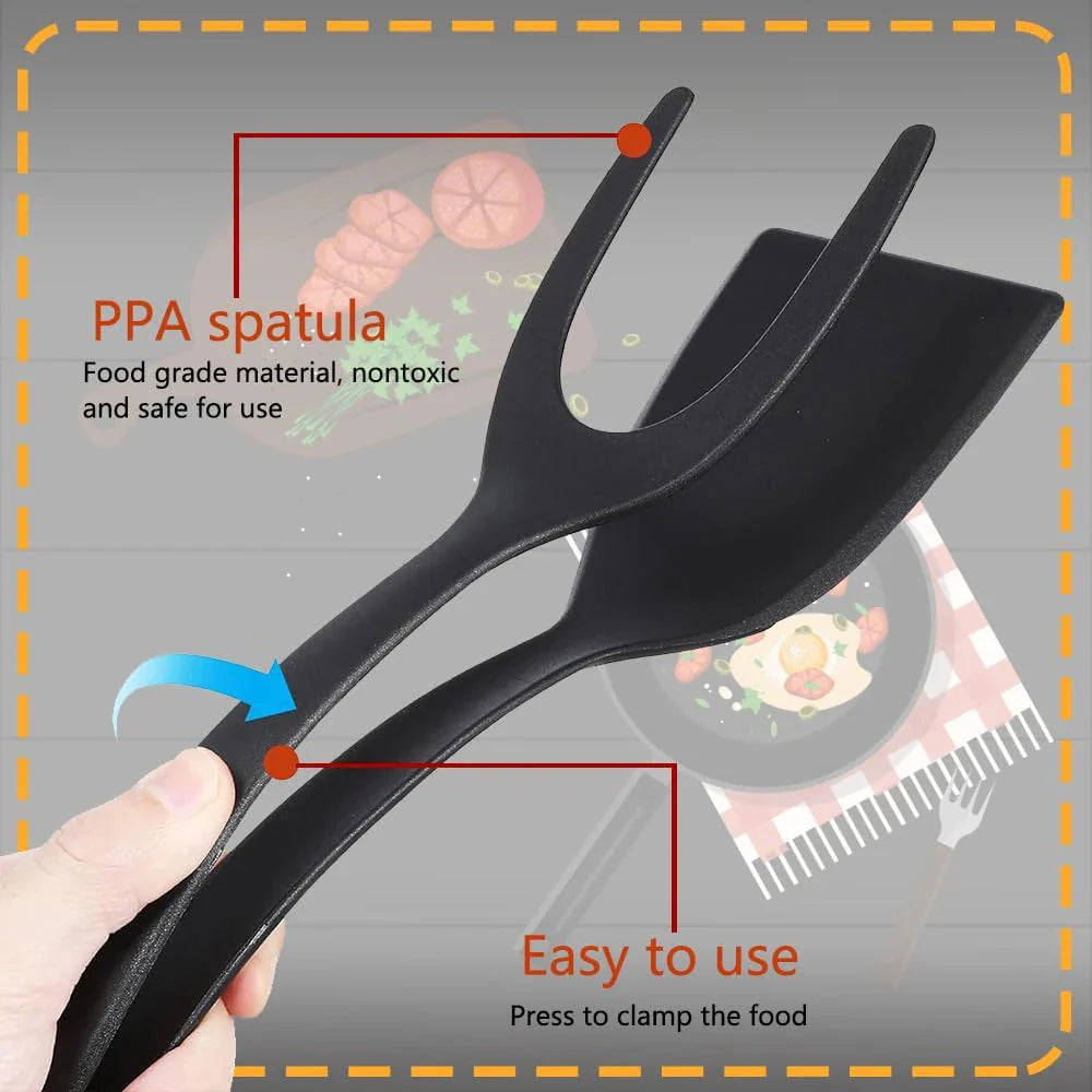 2-in-1 Grip Flip Spatula Tongs - Non-Stick Nylon Egg Flipper & Cooking Tool