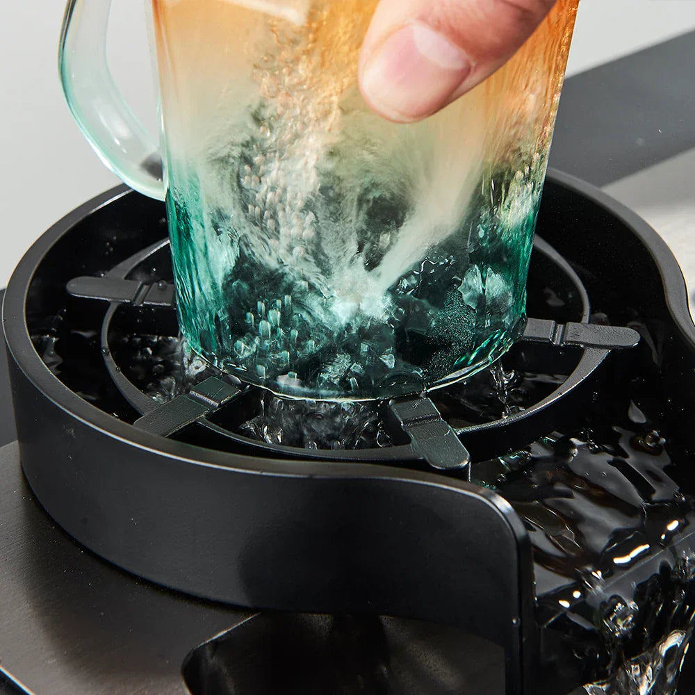 DecorBites™ Glass Cup Washer: Automatic High Pressure Coffee Tea Cleaner Sink Tool