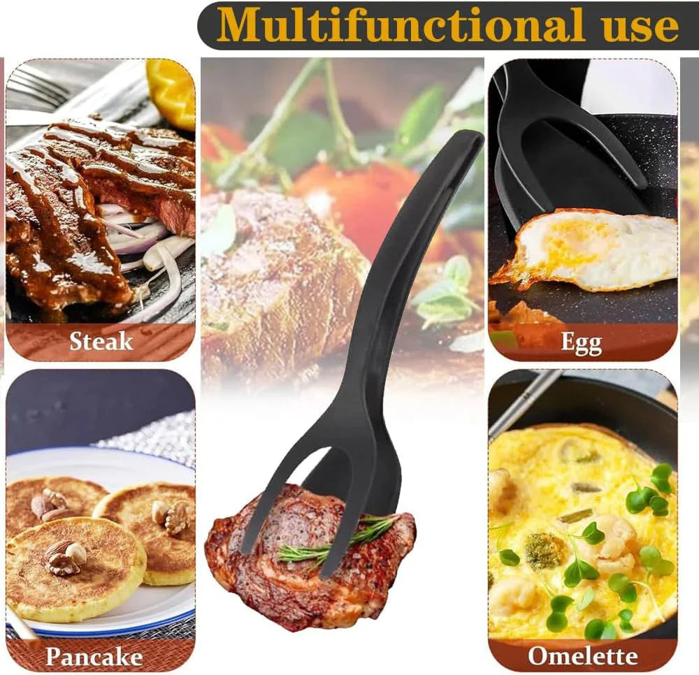 2-in-1 Grip Flip Spatula Tongs - Non-Stick Nylon Egg Flipper & Cooking Tool