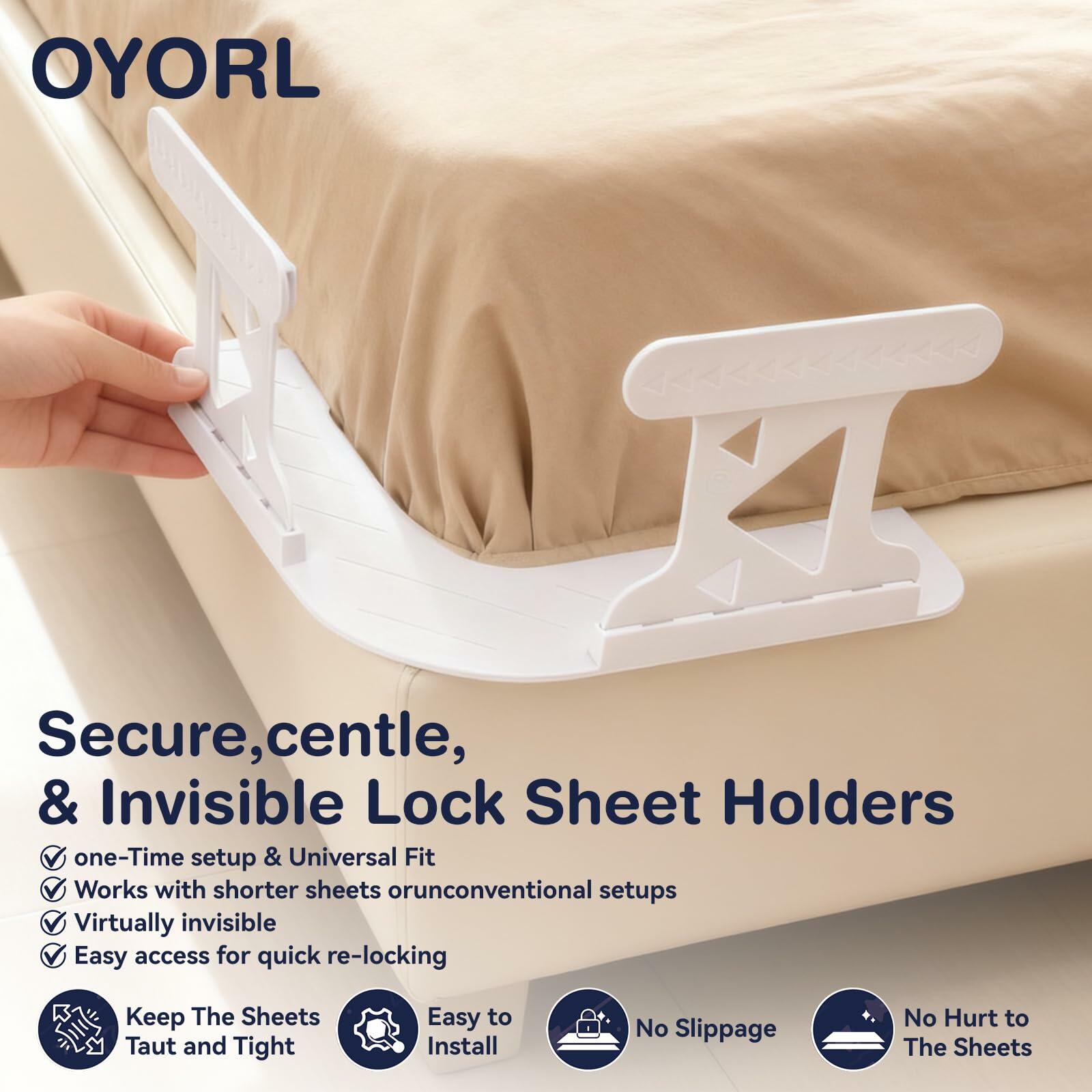 OYORL Lock & Secure Bed Sheet Holders No-Slip Clips White Standard Size