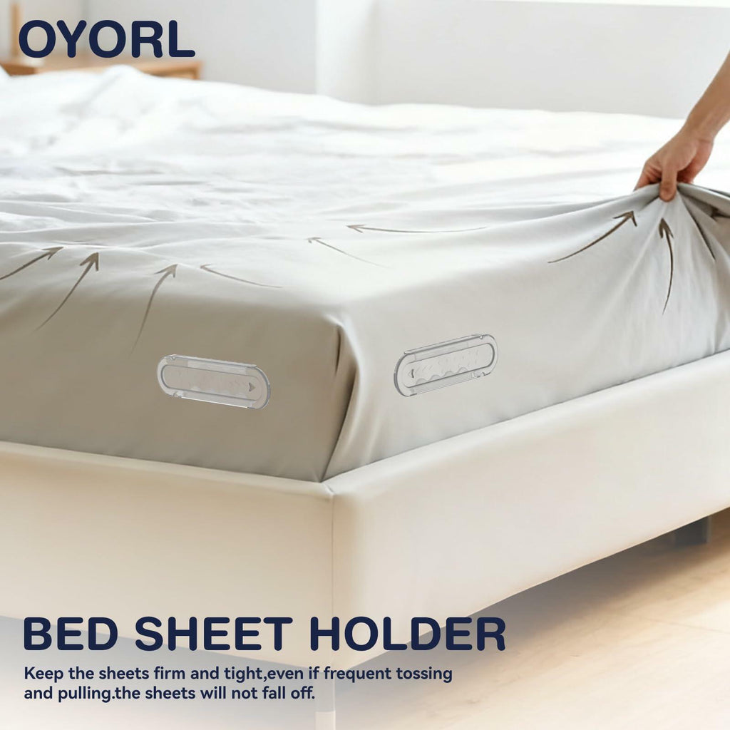 OYORL Lock & Secure Bed Sheet Holders No-Slip Clips White Standard Size