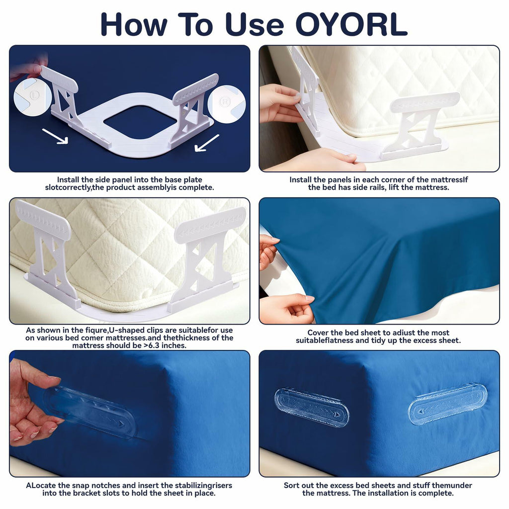 OYORL Lock & Secure Bed Sheet Holders No-Slip Clips White Standard Size