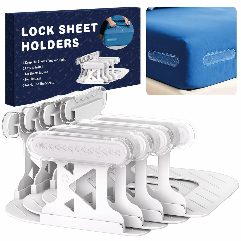 OYORL Lock & Secure Bed Sheet Holders No-Slip Clips White Standard Size